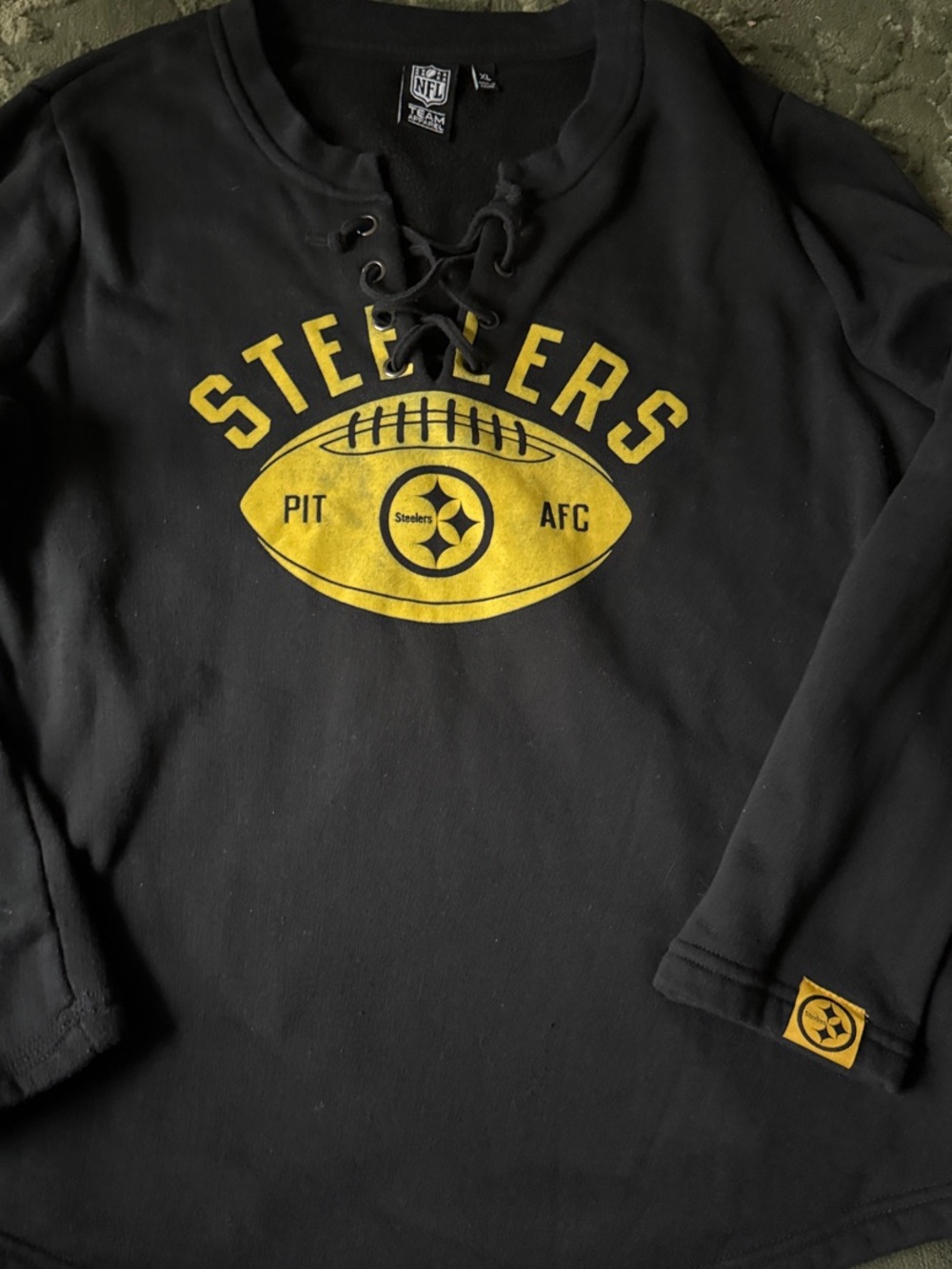 Pittsburgh Steelers Black Lace-Up V-Neck Sweatshirt